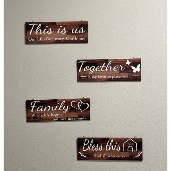 New 4 Pieces Home Wall Signs, THIS IS US/TOGETHER/BLESS THIS HOME/FAMILY - Picture 1 of 2